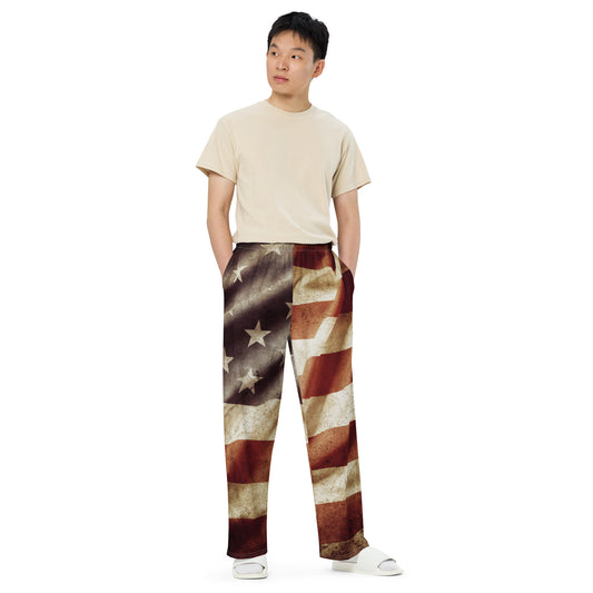American flag all-over print unisex wide-leg pants