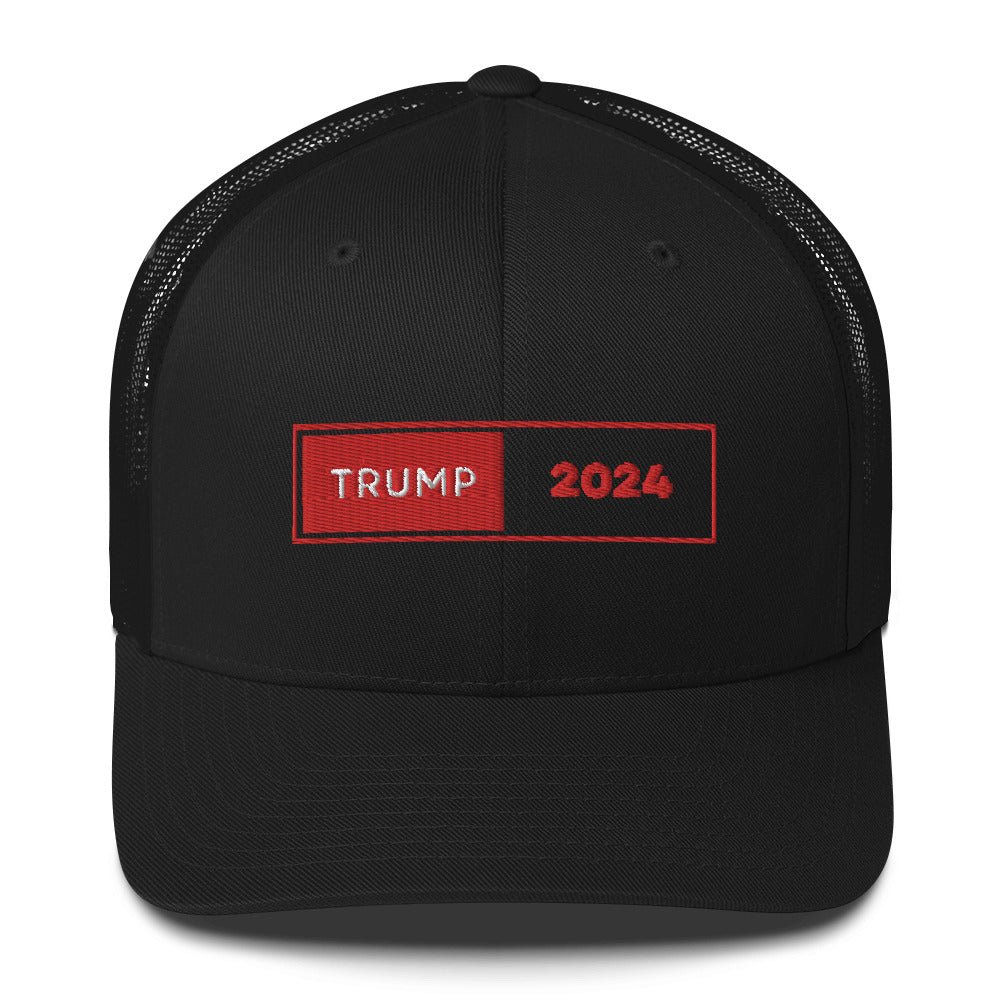 Trump 2024 Trucker Cap The American Tribune Store   Retro Trucker Hat Black Front 659c26fc23d44 